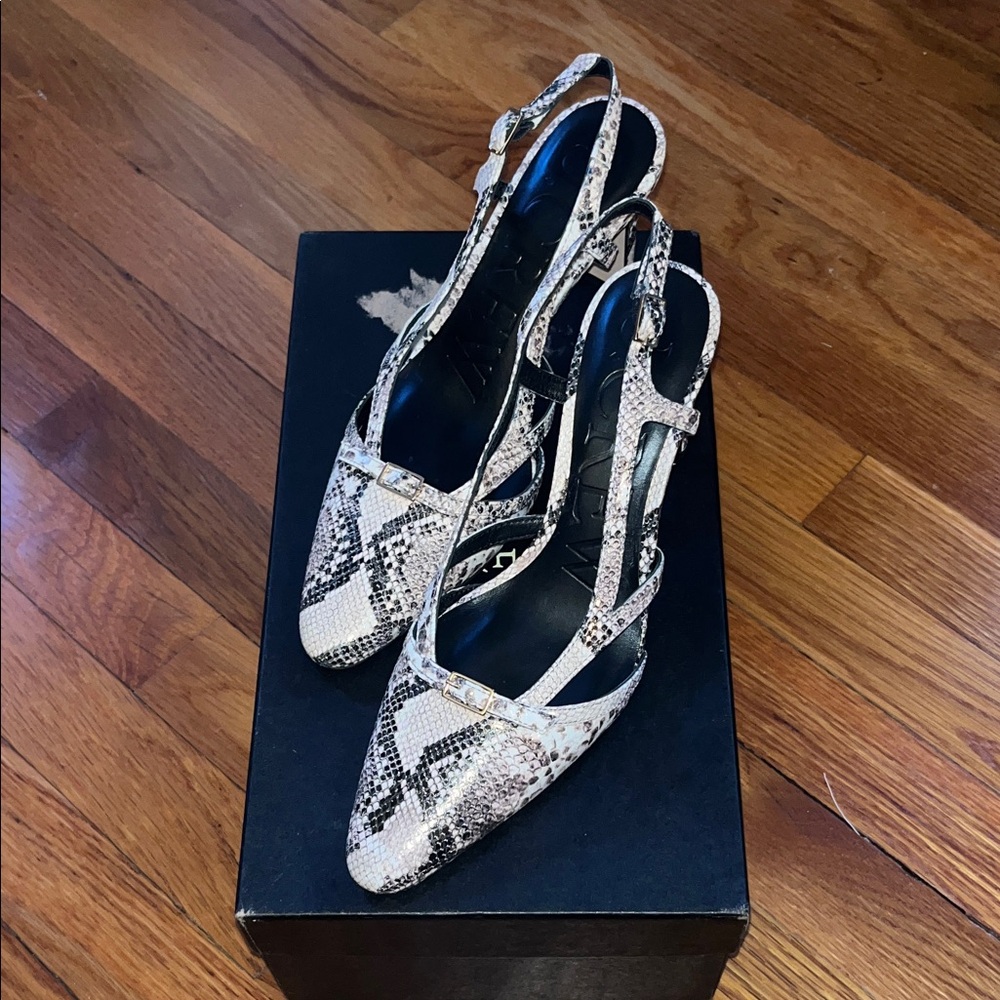 NIB J. Crew Jules slingback pumps in snake-embossed leather, size 7